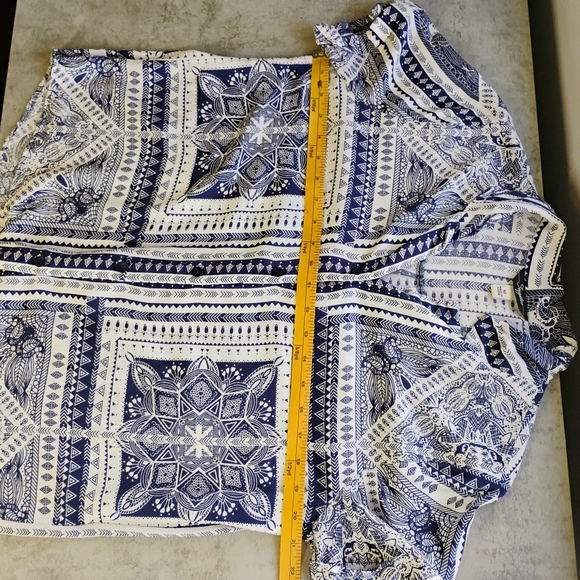Supplies Button Up Shirt Short Sleeve Navy Blue White Boho Bandana Size Medium - Picture 12 of 13